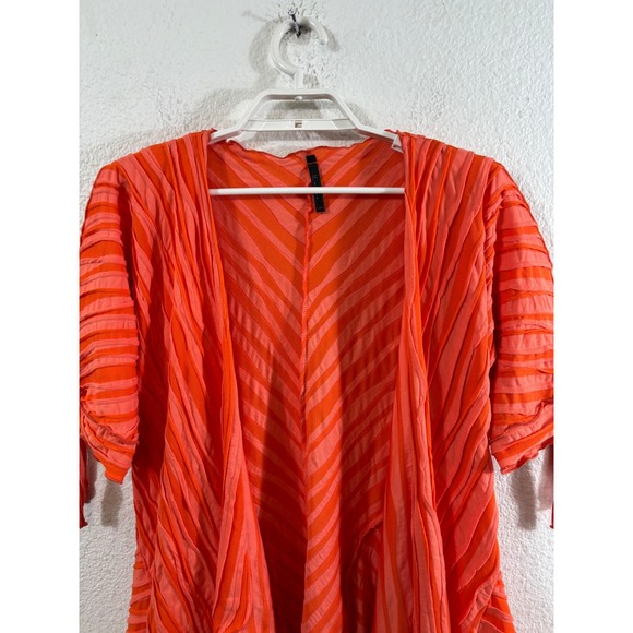 IC by Connie K Cardigan Women S Orange Textured Chevron Tie Open Sleeve - Picture 2 of 9
